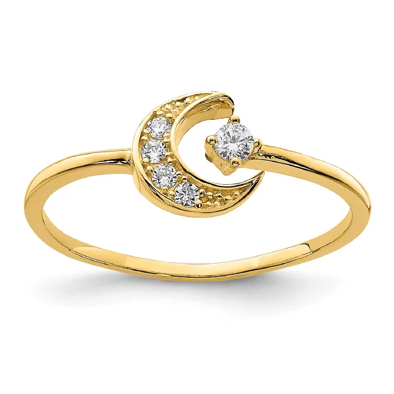 Cushion Cut Sapphire Ring-14KT Yellow Gold Cubic Zirconia Moon Ring; Size 7