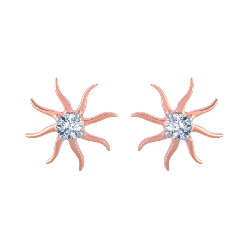 Everyday Stud Earrings-14k (585) Rose Gold And Diamond Stud Earrings For Women