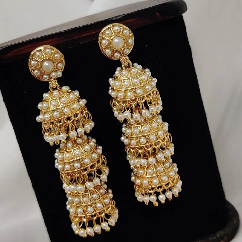 Statement Earrings for Women-Pooja Bangles Gold Plated Pearl Jhumka Earrings