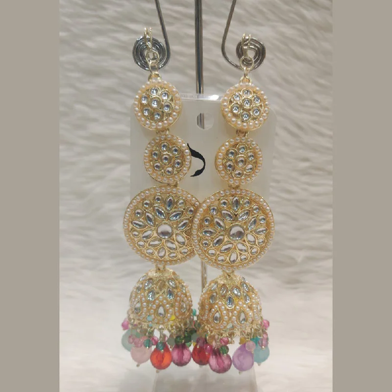 Sterling Silver Drop Earrings-Dhwani Gold Plated Kundan Stone Jhumki Earrings (Assorted Color)