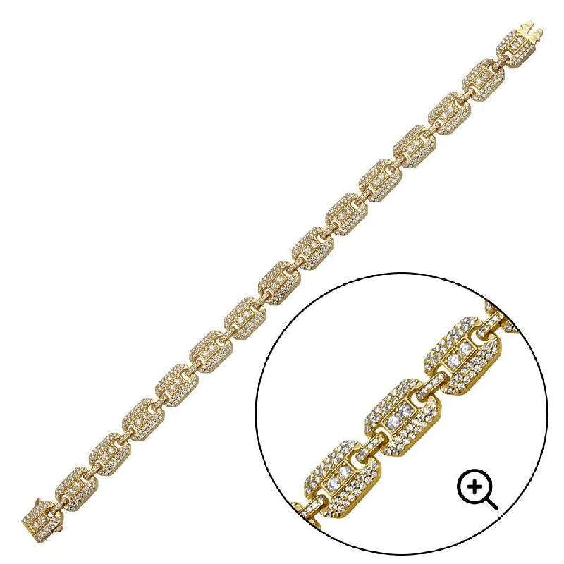 Adjustable Friendship Bracelet-Gold Plated 925 Sterling Silver CZ Square Link Bracelet 8.8mm - GMB00081GP