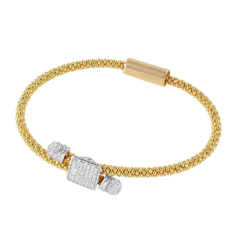 Chunky Gemstone Bracelet-Clearance-Silver 925 Rhodium and Gold Plated Square Micro Pave Clear CZ Beaded Italian Bracelet - ITB00169GP