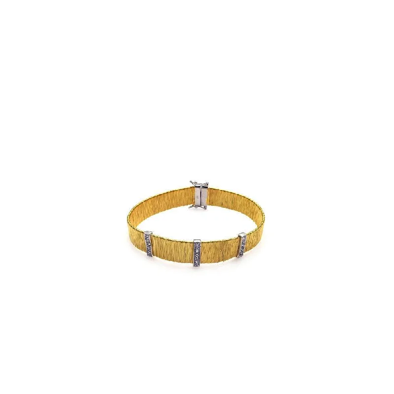 Wedding Bangle Bracelet for Bride-Clearance-Silver 925 Rhodium and Gold Plated Clear CZ Bracelet - STB00369