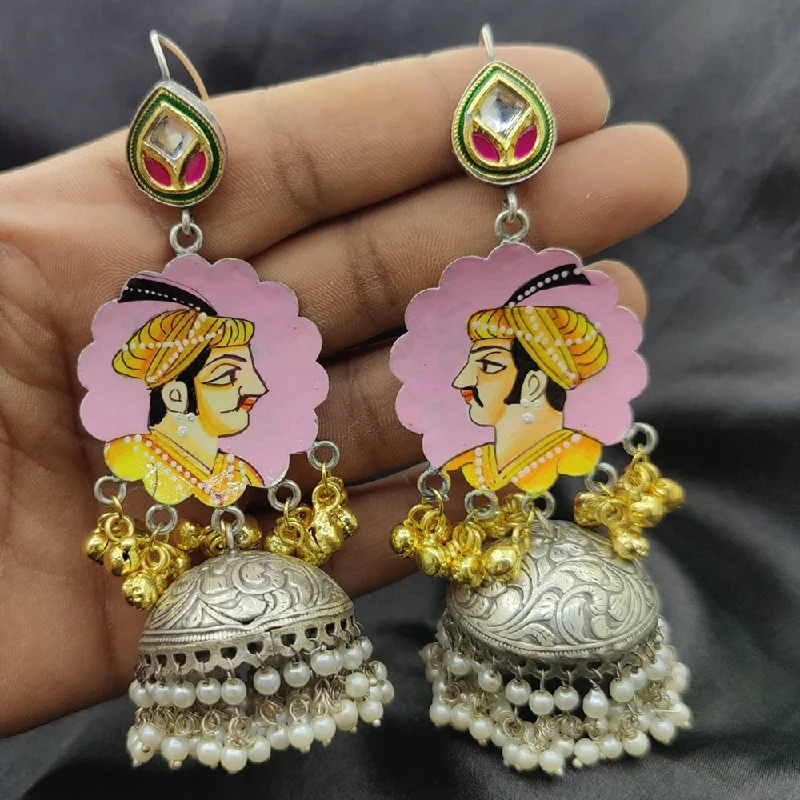 Silver Hoop Earrings for Women-Fancyla 2 Tone Plated Maharaja Style Ghungroo Jhumki Earrings