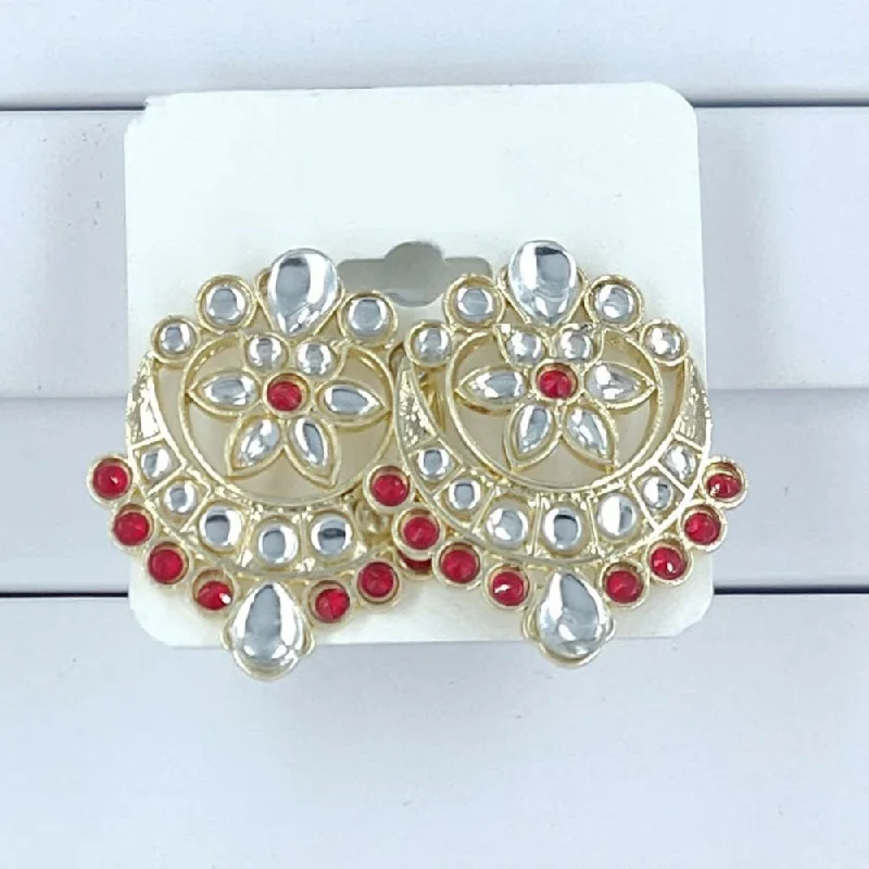 Colored Gemstone Earrings-Corbeda Fashion Gold Plated Kundan Stone Stud Earrings