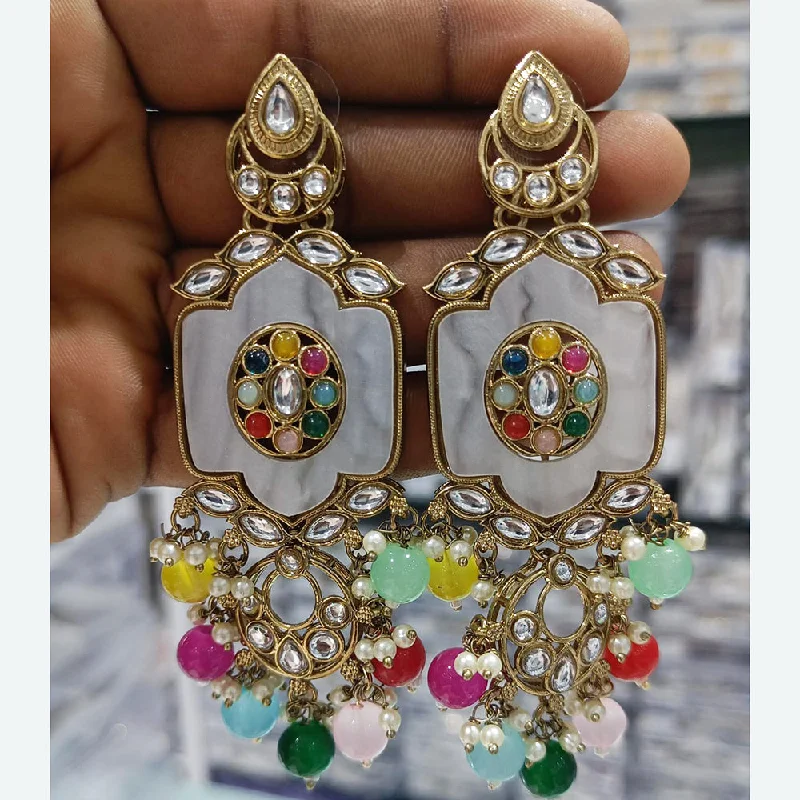 Gemstone Drop Earrings-Rani Sati Jewels Gold Plated Kundan Stone And Pearl Dangler Earrings