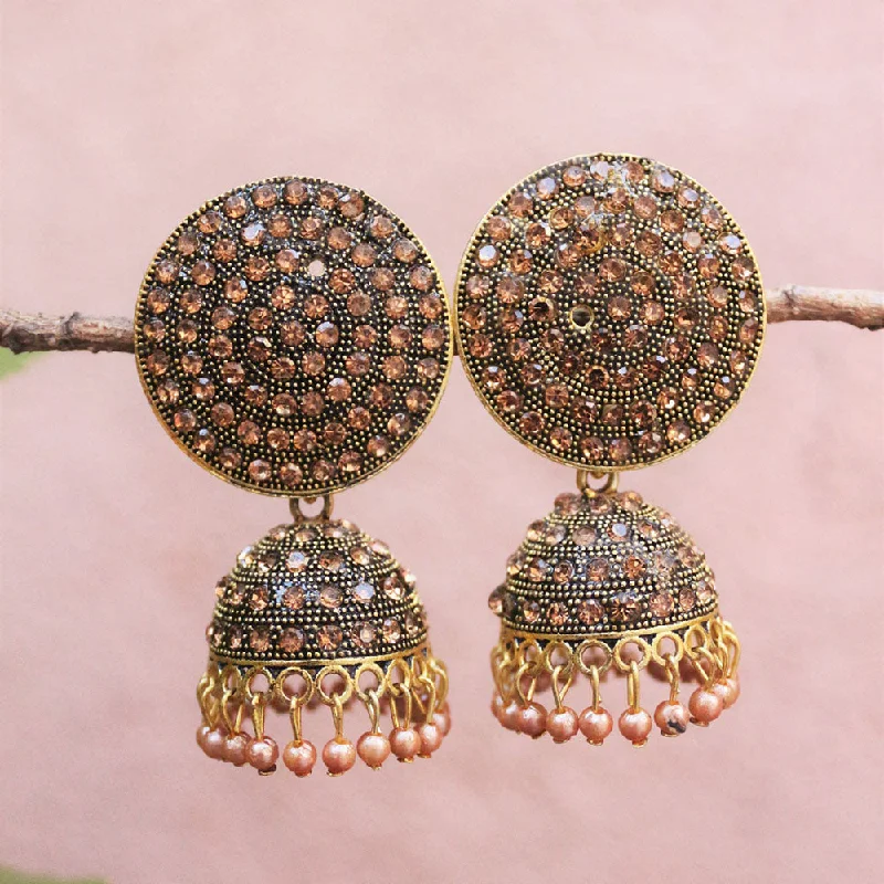 Thin Hoop Earrings-H K Fashion Antic Gold Plated Austrian Stone Jhumki Earrings