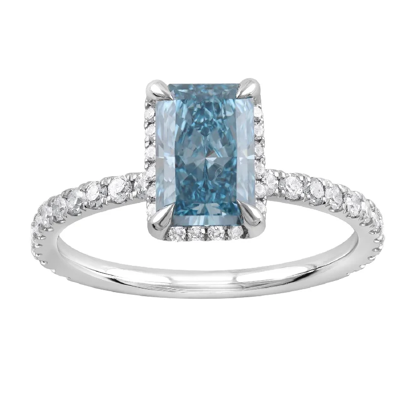 Platinum Wedding Ring-Signature EcoLove 2 CTW Fancy Blue Lab Grown Diamond Engagement Ring in 14KT White Gold