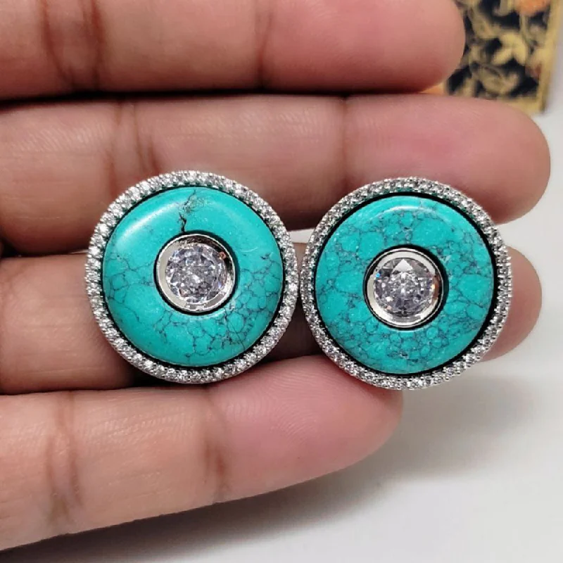 Funky Earrings-Aamrapali Silver Plated AD Stud Earrings