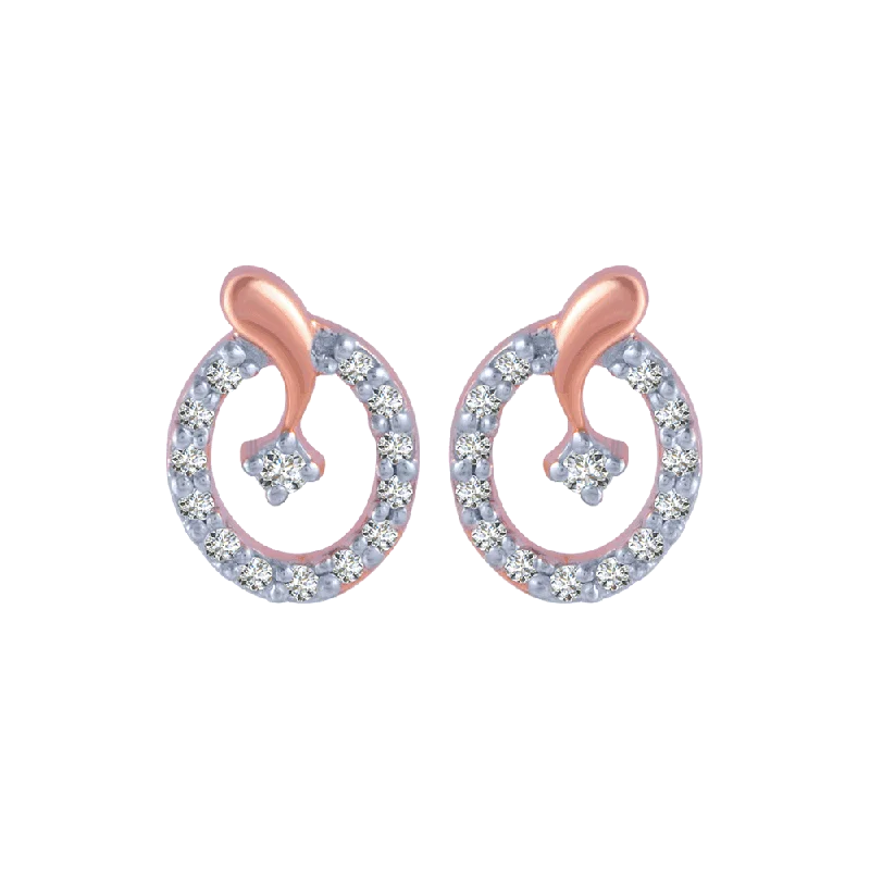 Multi-Colored Earrings-14KT (585) Rose Gold And Diamond Stud Earrings For Women