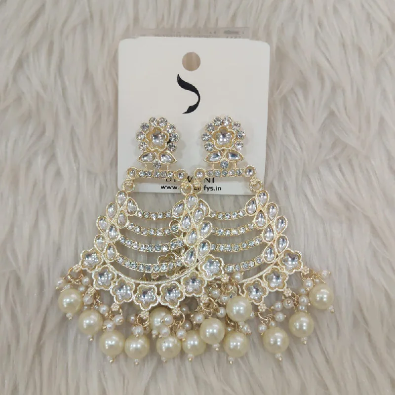 Chic Dangle Earrings-Dhwani Gold Plated Kundan And Austrian Stone Dangler Earrings