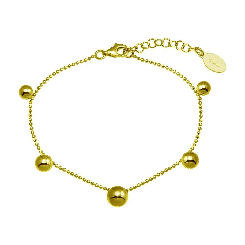 Boho Gold Bracelet-Gold Plated 925 Sterling Silver 5 Bead Charm Bead Link Chain Bracelet - ITB00315-GP