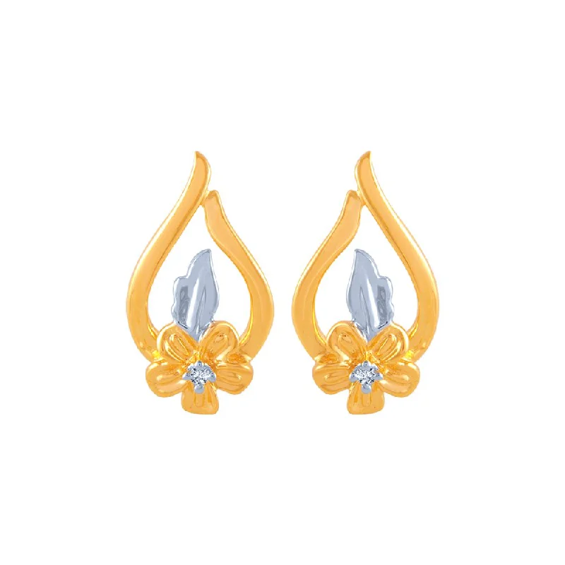 Enamel Earrings-14k (585) Yellow Gold And Diamond Stud Earrings For Women