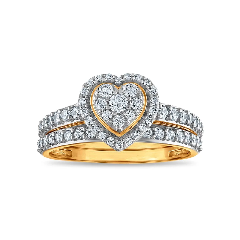 Diamond Eternity Band for Women-LoveSong EcoLove 3/4 CTW Lab Grown Diamond Heart Halo Cluster Bridal Set in 10KT Yellow Gold