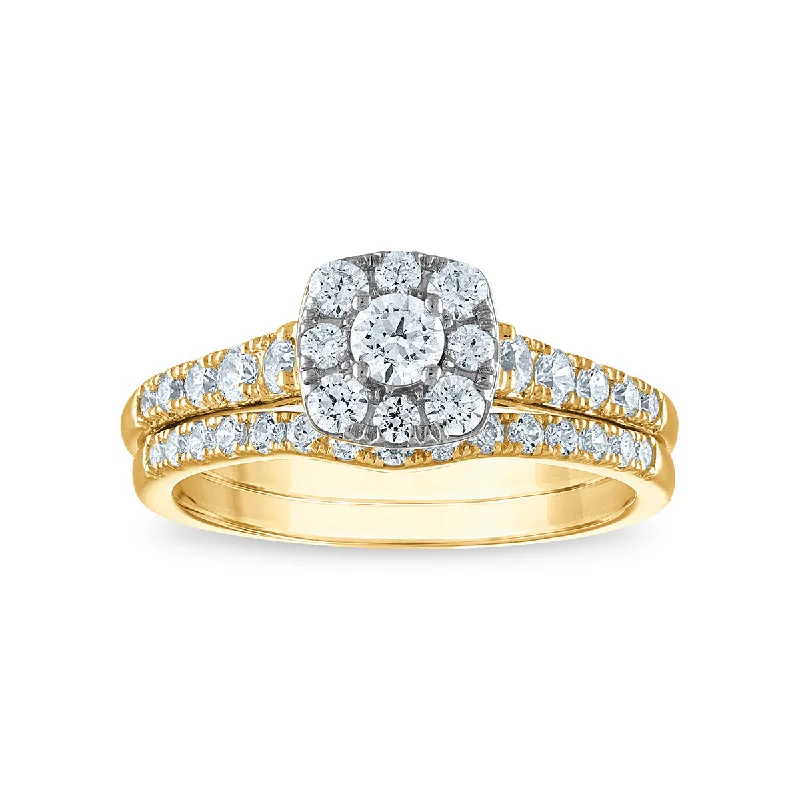 Men’s Gold Wedding Band-LoveSong EcoLove 9/10 CTW Lab Grown Diamond Halo Bridal Set in 10KT Yellow Gold