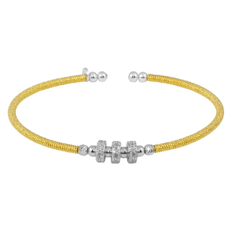 Personalized Name Bracelet-Gold Plated 925 Sterling Silver Beaded Cuffs with CZ - ARB00001GP