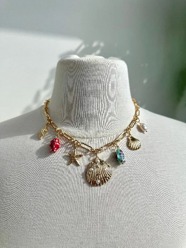 Handmade Gold Necklace-Fish & Sealife Charm Necklace