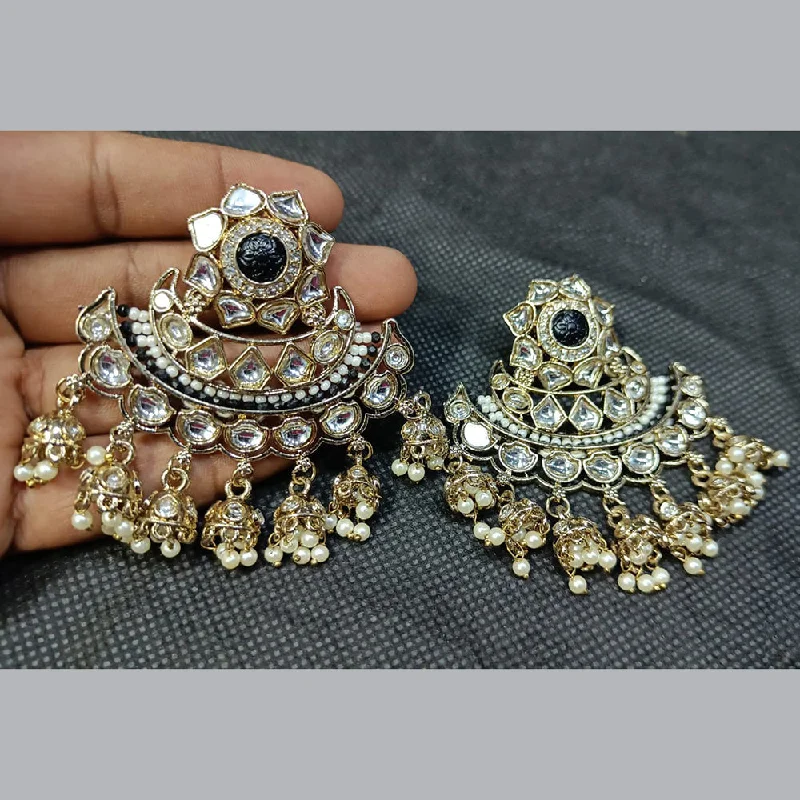 Multi-Layered Earrings-Rani Sati Jewels Gold Plated Kundan Stone And Pearl Dangler Earrings