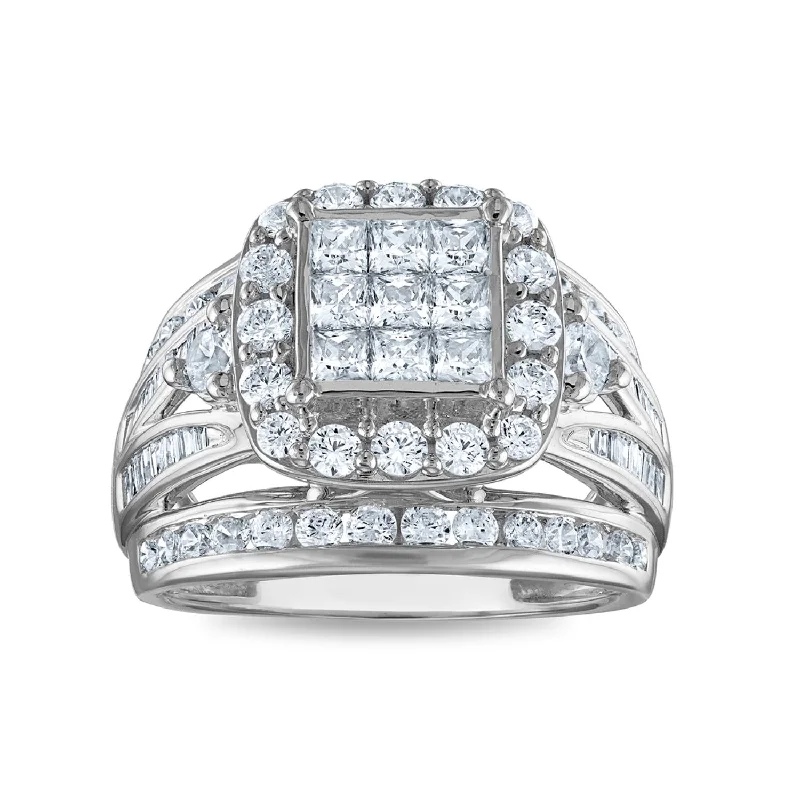 Oval Cut Diamond Ring-2 CTW Diamond Halo Cluster Engagement Cushion Shape Ring in 10KT White Gold