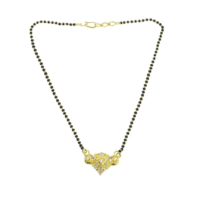 Custom Heart Necklace-22K Multi Tone Gold Mangalsutra Chain W/ Pointed Textured Acorn Pendant