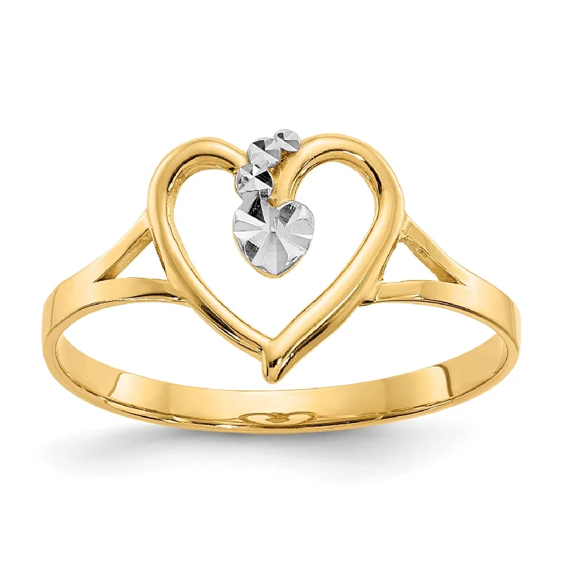 Diamond Wedding Band for Women-14KT Yellow Gold With Rhodium Plating Heart Ring; Size 7