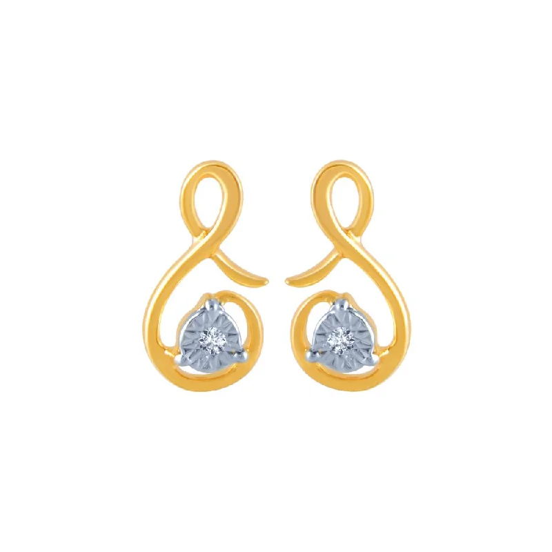 Chic Ear Cuffs Earrings-14k (585) Yellow Gold And Diamond Stud Earrings For Women