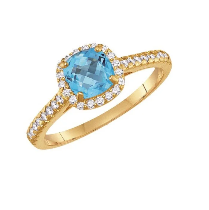 Gemstone Eternity Ring-6MM Cushion Blue Topaz and White Sapphire Birthstone Ring in 10KT Yellow Gold