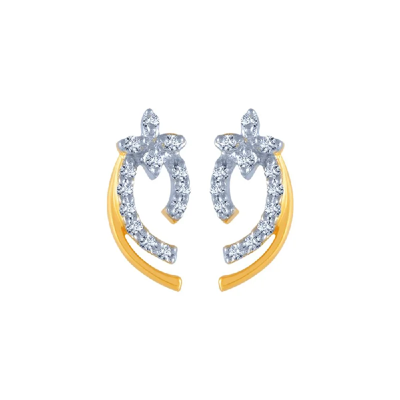 Elegant Hoop Earrings-14k (585) Yellow Gold And Diamond Stud Earrings For Women