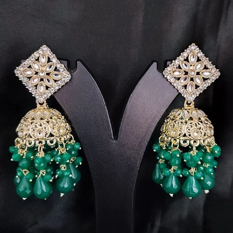 Silver Stud Earrings-SNERA Gold Plated Kundan Stone And Beads Jhumki  Earrings