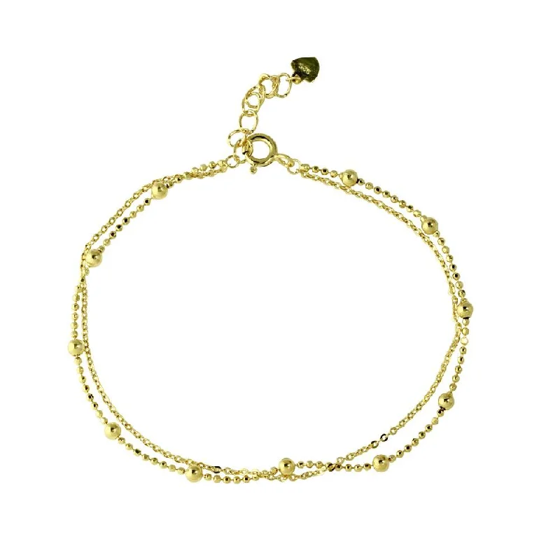 Elegant Gold Bangle Bracelet-Gold Plated 925 Sterling Silver Double Strand DC Bead Chain Bracelet - GMB00055GP