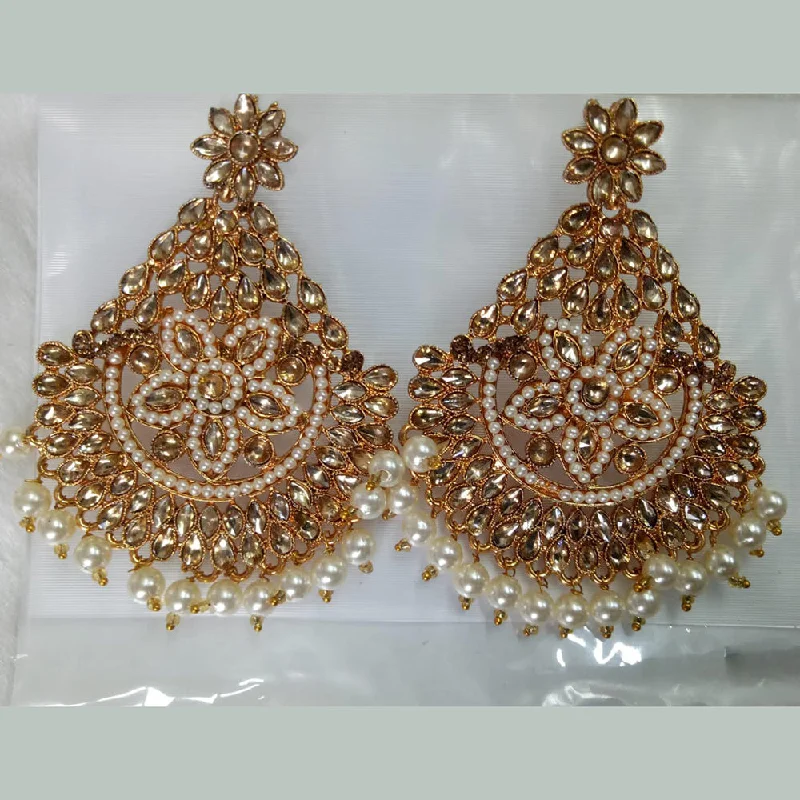 Oval Shape Earrings-Khushboo Jewellers Gold Plated Crystal Stone And Pearl Dangler Earrings