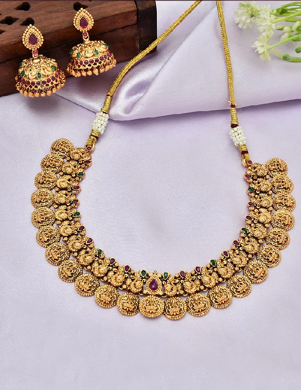 Opal Necklace for Women-Designer Matt Lakshmi Devi Kempu Necklace Set