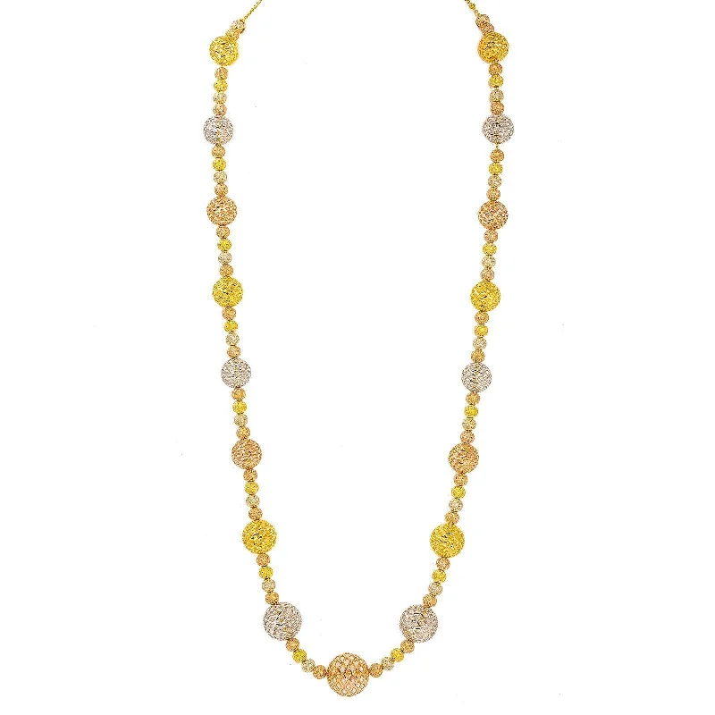 Birthstone Necklace for Women-22K Multi Tone Gold Chain W/ Long Strand of Large Textured Bead-Ball Accents