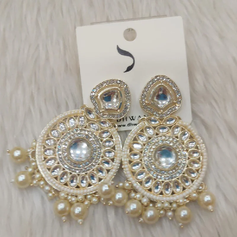 Crystal Dangle Earrings-Dhwani Gold Plated Austrian Stone And Pearl Dangler Earrings