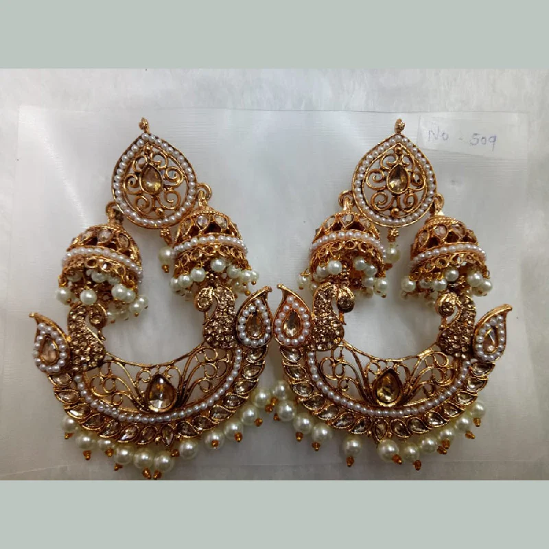 Small Dangle Earrings-Khushboo Jewellers Gold Plated Crystal Stone And Pearl Dangler Earrings