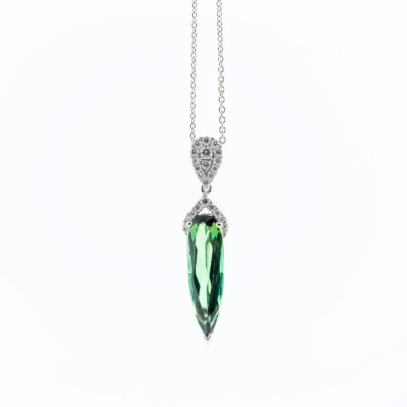 Heart Pendant Necklace for Women-Fantasy Cut Tourmaline and Diamond Necklace