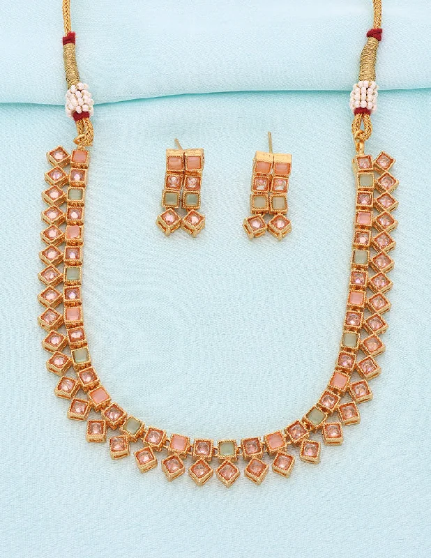 Luxury Pearl Necklace-Designer Gold Polish Kundan Necklace Set