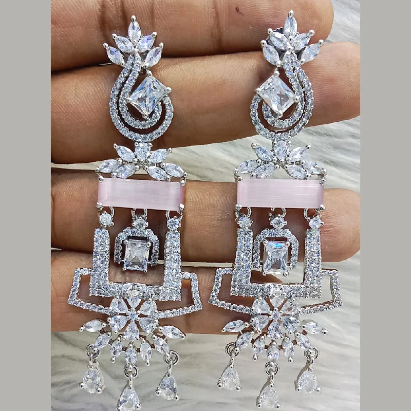 Silver Chandelier Earrings-Jain Jewellers Silver Plated AD Dangler Earrings