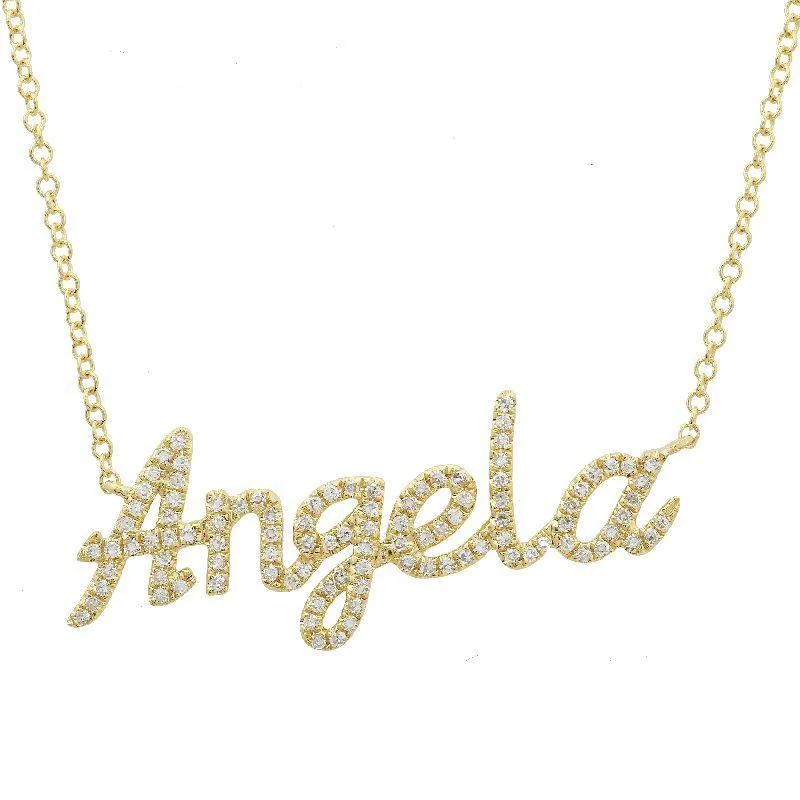 Gold Necklace for Party-Custom Diamond Pave Script Name Necklace