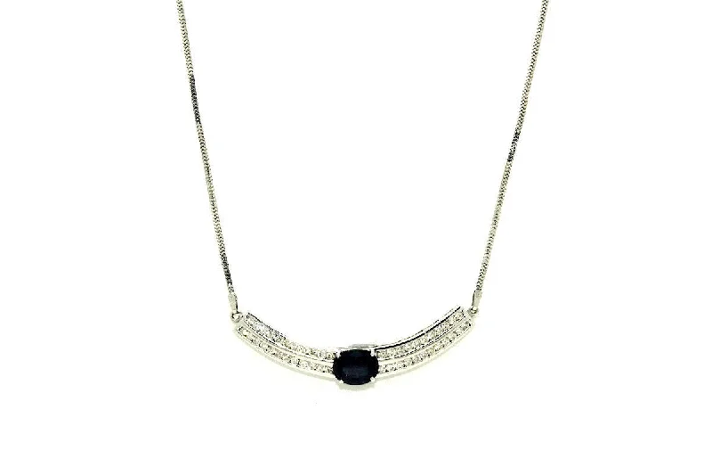 Women’s Pendant Necklace-Blue Sapphire & Diamonds Necklace AD No.0630