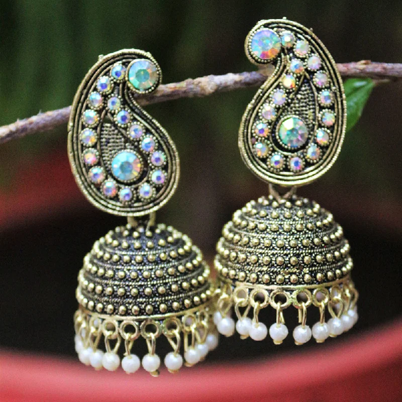 Luxury Gold Earrings-H K Fashion  Oxidised Gold Plated Austrian Stone Jhumki Earrings