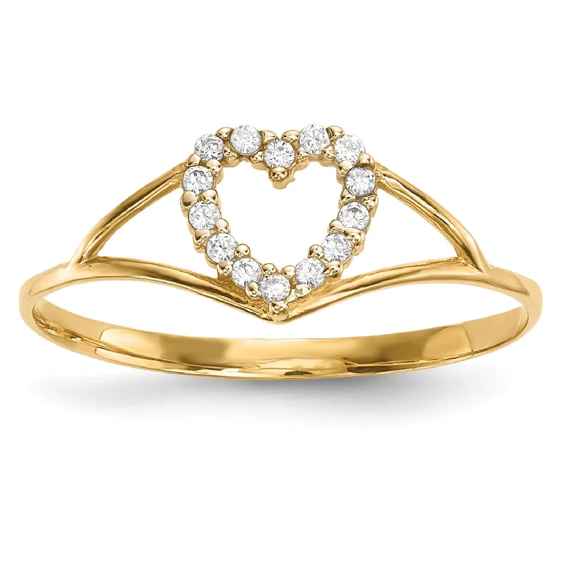 Heart Shaped Wedding Ring-14KT Yellow Gold Cubic Zirconia Heart Ring; Size 7