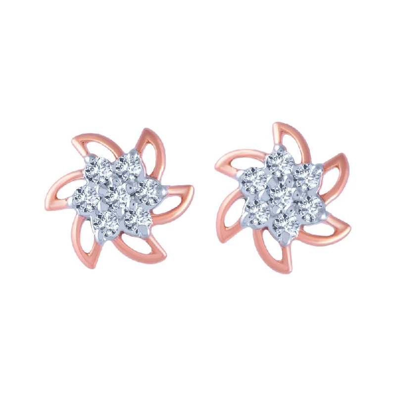 Elegant Gold Earrings-14k (585) Rose Gold And Diamond Stud Earrings For Women