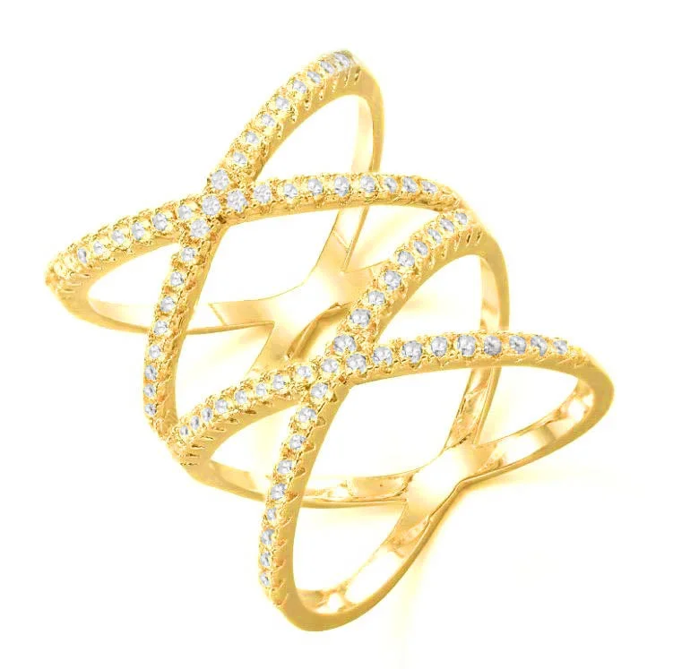 Modern Diamond Ring-Yellow-tone Base Metal Round Cubic Zirconia Ring; Size 6