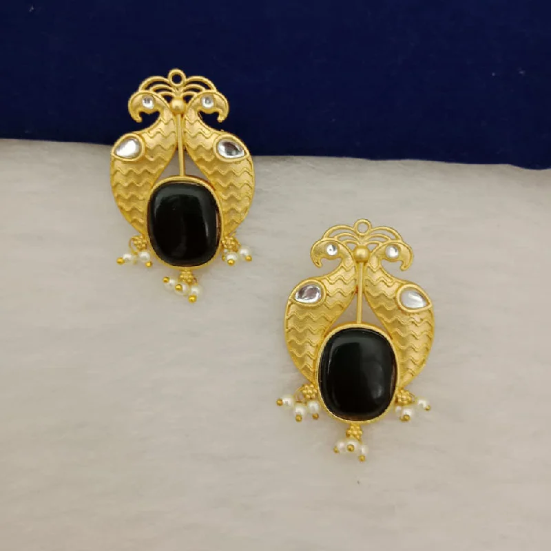 Elegant Wedding Earrings-Marudhar Creations Gold Plated Matte Finish Pota Stone Stud Earrings