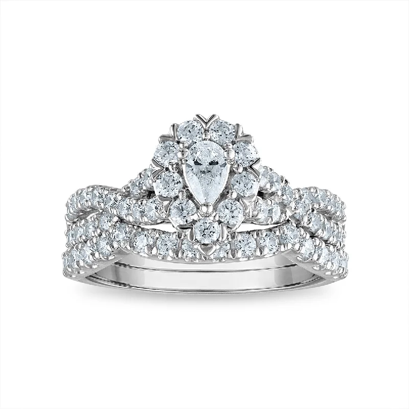 Diamond Halo Engagement Ring-LoveSong 88 EcoLove 1 1/4 CTW Lab Grown Diamond Halo Bridal Set Ring in 14KT White Gold