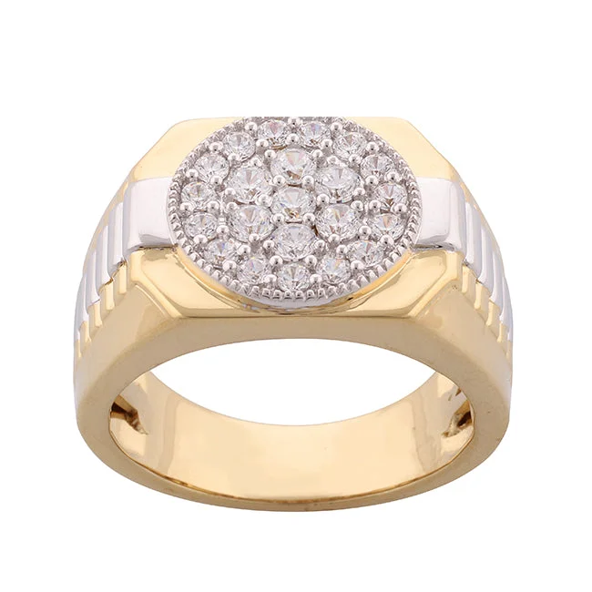 Pearl Ring for Women-1 CTW Diamond Rolex-look Ring in 10KT White and Yellow Gold