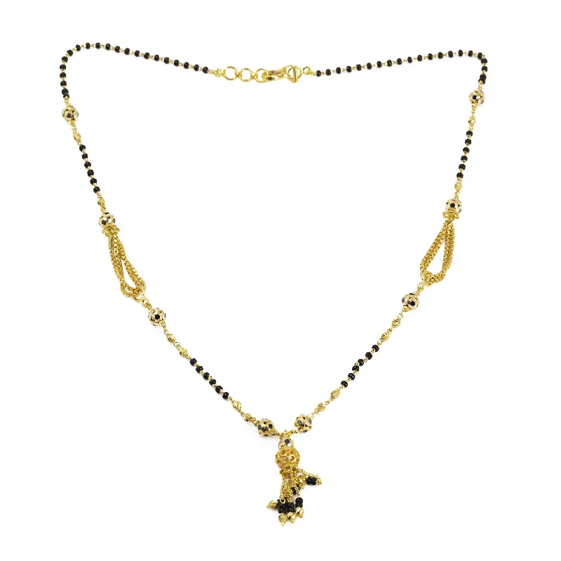 Long Pendant Necklace-22K Yellow Gold Mangalsutra Chain W/ Looped Box Chain Accents & Tassel Pendant