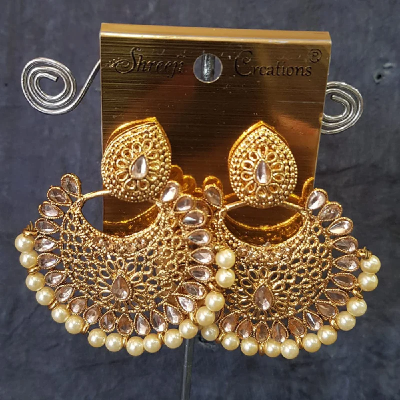 Oval Hoop Earrings-Shreeji Gold Plated Crystal Stone Dangler Earrings