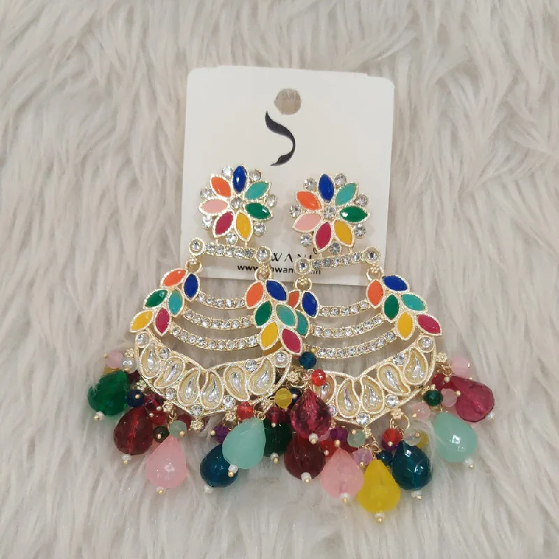 Casual Drop Earrings-Dhwani Gold Plated Kundan And Austrian Stone Dangler Earrings